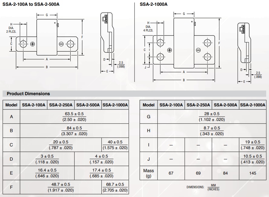 機械図面 - Bourns SSA-2 アナログシャントセンサ