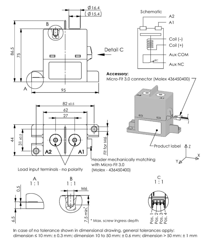機械図面 - EPCOS / TDK HVC27-MC高電圧コンタクタ