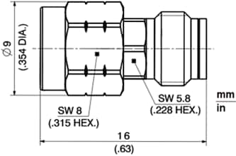 Mechanical Drawing - HUBER+SUHNER PC 1.85 Coaxial Fixed Attenuators & Terminations