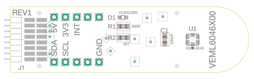 機械図面 - Vishay Semiconductors VEML6046X00-SBセンサ・ボード