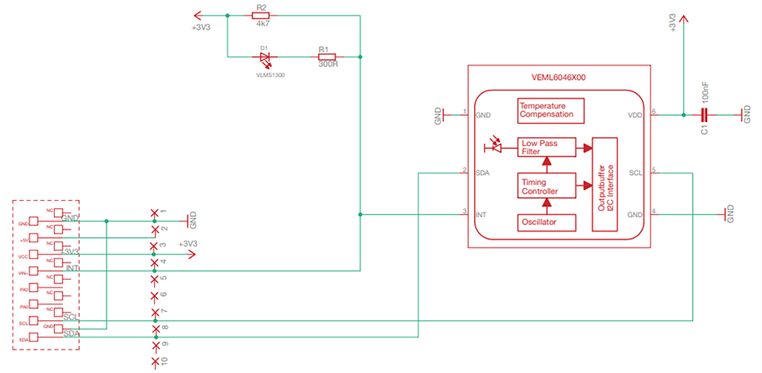 回路図 - Vishay Semiconductors VEML6046X00-SBセンサ・ボード