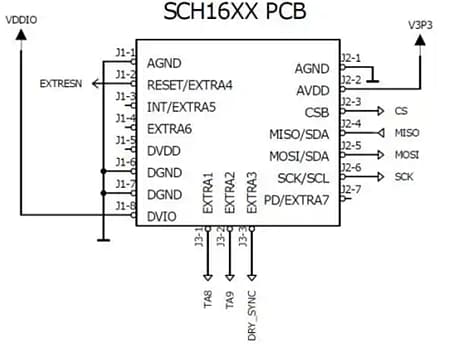 機械図面 - Murata Electronics SCH16T-K10-PCBセンサボード