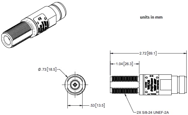 Mechanical Drawing - PolyPhaser 6GHz to 10GHz Type N F/F RF Surge Protector