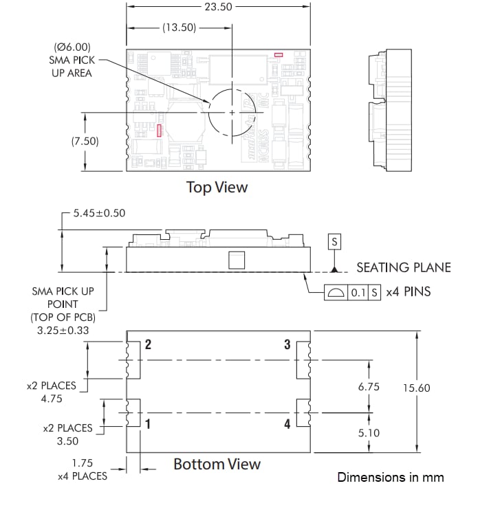 機械図面 - Murata Electronics NCM3 3W 4:1入力 絶縁DC-DCコンバータ