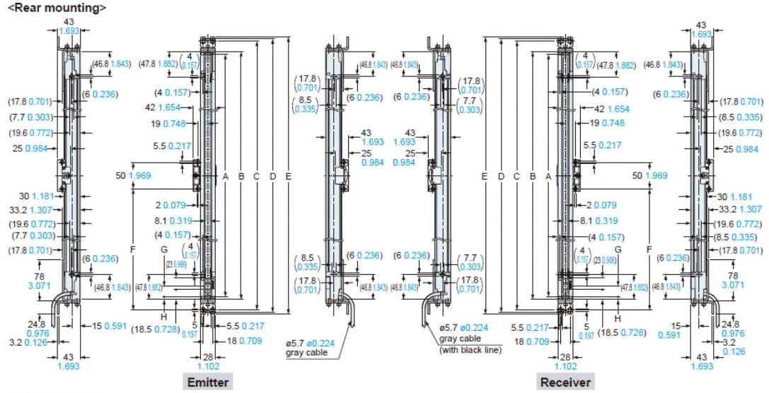 機械図面 - Panasonic Industrial Automation SF4D-H20 セーフティライトカーテン