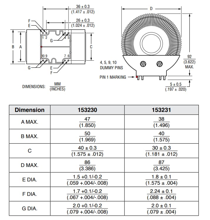 機械図面 - Bourns 15323xハイパワーAC&DCチョーク