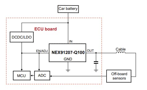 アプリケーション回路図 - Nexperia NEX9x 40V LDO電圧レギュレータ