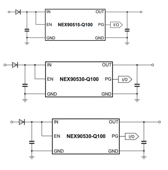 アプリケーション回路図 - Nexperia NEX9x 40V LDO電圧レギュレータ