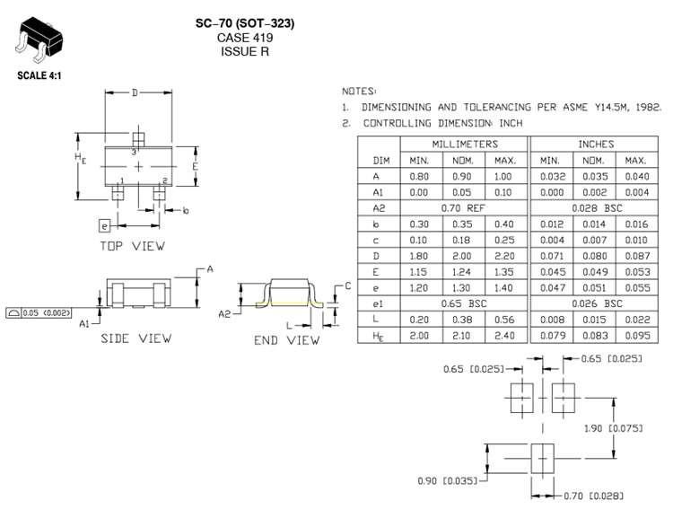 機械図面 - onsemi BAV99W小信号スイッチングダイオード