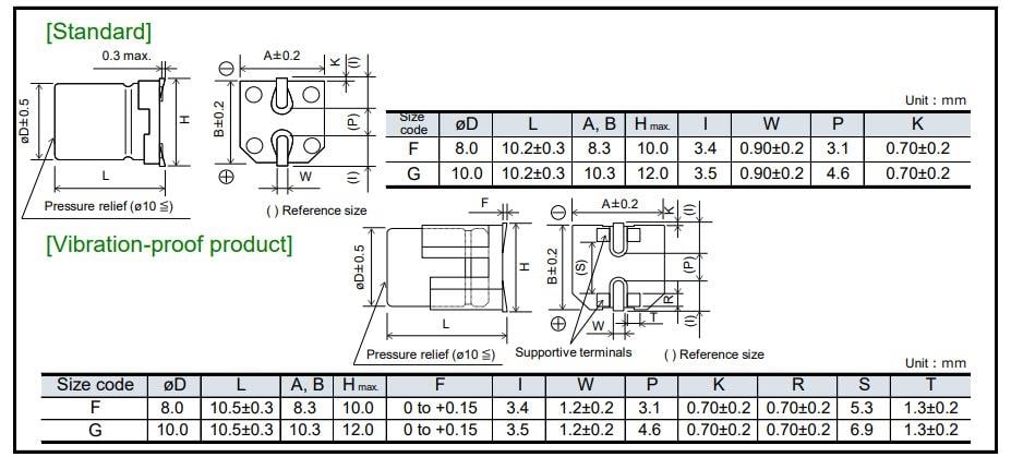 機械図面 - Panasonic EEH-ZVU導電性ポリマーハイブリッドコンデンサ