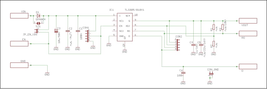 回路図 - Infineon Technologies TLS810x1LDデモボード