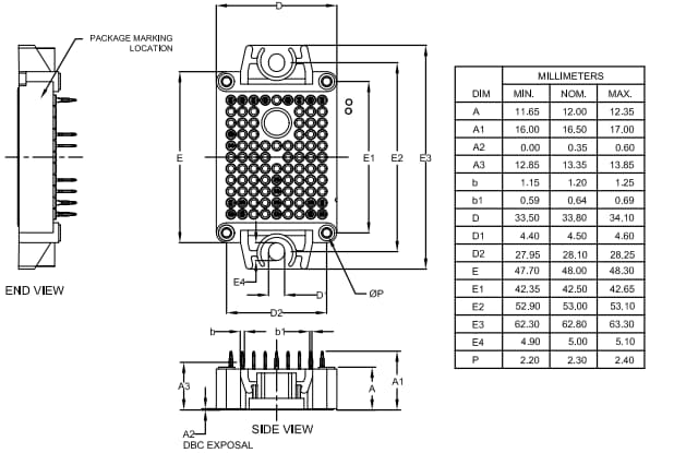 機械図面 - onsemi NXH015F120M3F1PTGシリコンカーバイド（SiC）モジュール
