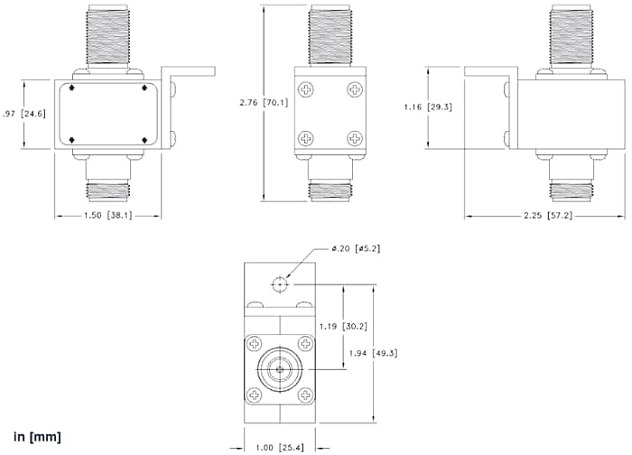 機械図面 - PCTEL / Amphenol 広帯域DCブロックプロテクタ