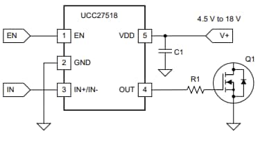 アプリケーション回路図 - Texas Instruments UCC27518 ローサイドゲートドライバ