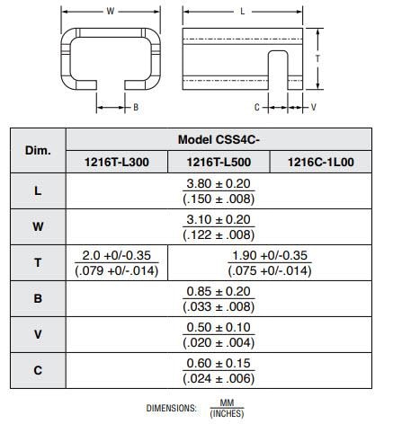 機械図面 - Bourns CSS4C-1216 電流センス抵抗器