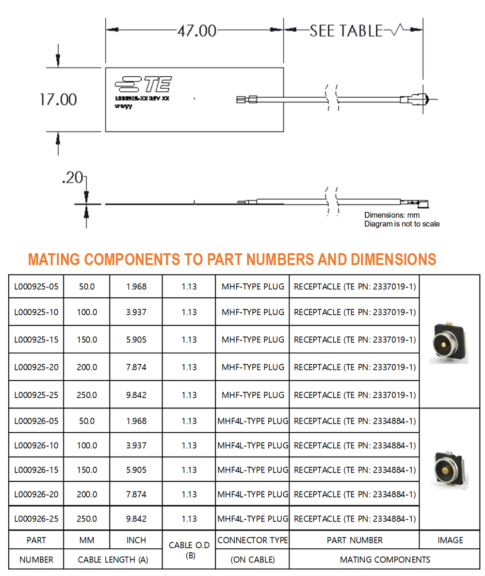 機械図面 - TE Connectivity LoRaWAN LPWAN 433MHz 複合FPCアンテナ