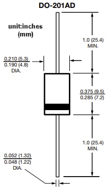 機械図面 - Vishay 31GFx超高速プラスチック整流器