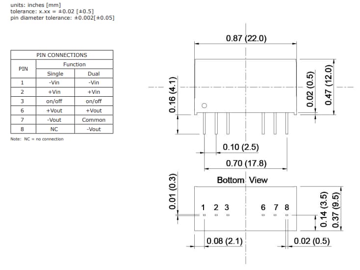 機械図面 - CUI Inc DRQ10-S DC-DCコンバータ