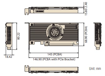 機械図面 - Advantech EAI-3300 Hailo-8™ PCIe AIカード