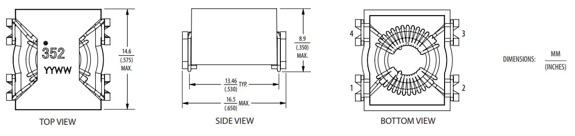 機械図面 - Bourns SRF1709コモンモードチョーク
