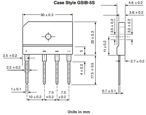 機械図面 - Vishay Semiconductors GSIB15x ブリッジ整流器