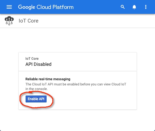 Enabling the IoT Core API allows you to view cloud activity on your Google Cloud Platform console.