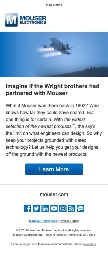 Wright brothers email screenshot